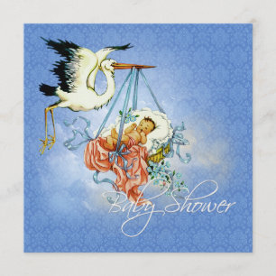 Invitation Douche Vintage pour bébé cigogne