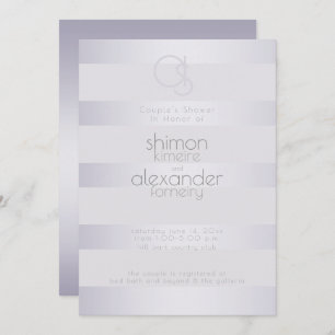 Invitation Douche   Violet Argent Stripes Monogramme