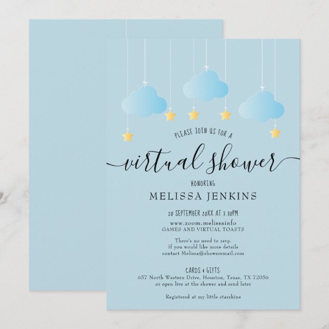 Invitation Douche virtuelle en ligne par la poste (Devant / Derrière)