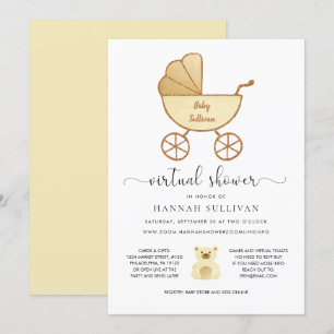 Invitation Douche virtuelle en ligne   Retro Carriage Or jaun