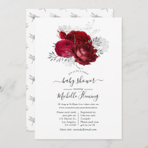 Invitation Douche virtuelle Florale Rouge et Argent