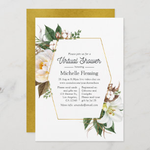 Invitation Douche virtuelle Gold & White Floral