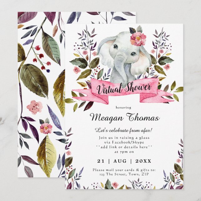 Invitation douche virtuelle nouveaux plans baby shower rose é (Devant / Derrière)