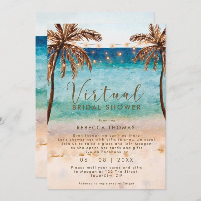 Invitation douche virtuelle par mail beach nuptiale (Devant / Derrière)
