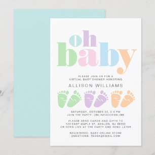Invitation Douche virtuelle Pieds bébé Pastel Typographie mod