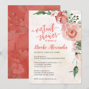 Invitation Douche virtuelle rose et florale