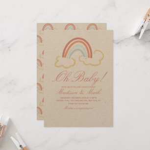 Invitation Doudou Nuage Arc-en-ciel Rustique Baby Shower Mign