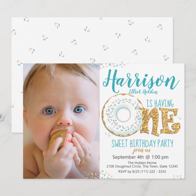 Invitation Doughnut One Sweet 1st Birthday Party Photo (Devant / Derrière)