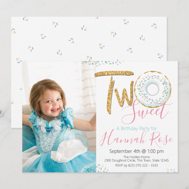 Invitation Doughnut Two Sweet 2nd Birthday Party Photo (Devant / Derrière)