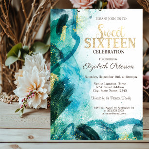 Invitation Douleur Abstraite Éclaboussure Dorée  Sweet 16 