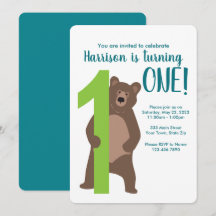 Invitation d'ours moderne personnalisée 1er annive