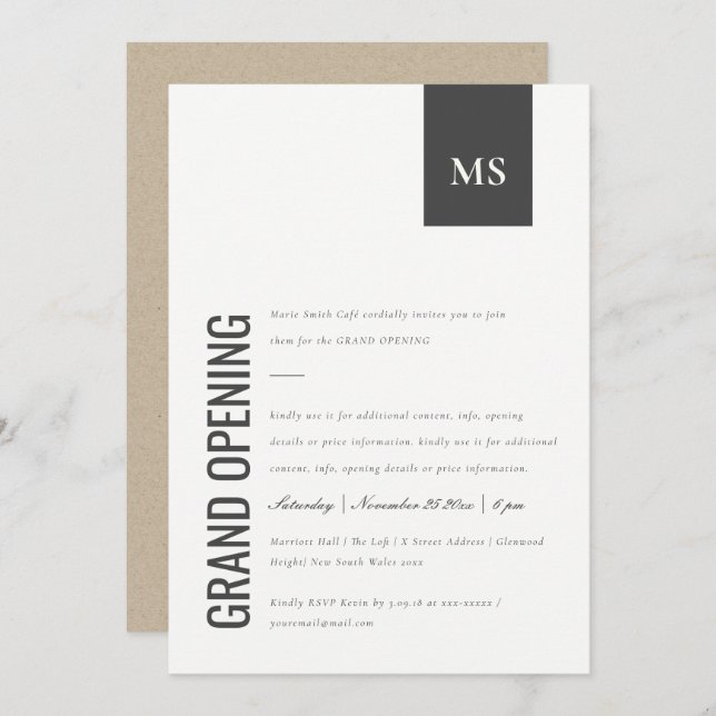 Invitation d'ouverture de Monogramme d'entreprise  (Devant / Derrière)