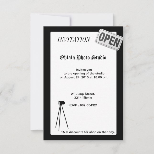 Invitation d'ouverture Photo Studio (Devant)
