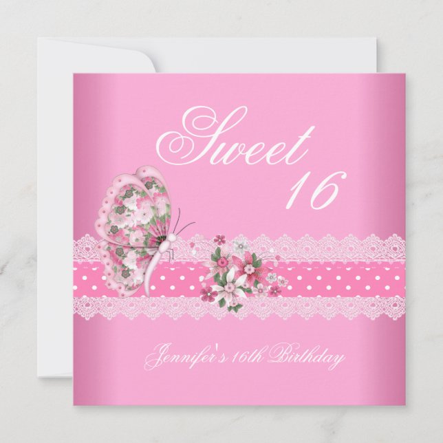 Invitation Doux 16 Anniversaire rose rose rose rose rose (Devant)