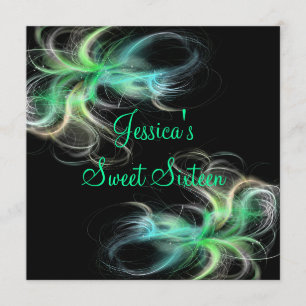 Invitation Doux 16 Anniversaires Black & Blue Green Swirls