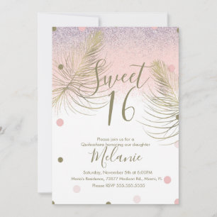 Invitation Doux 16 Faux Parties scintillant points Or Plumes 