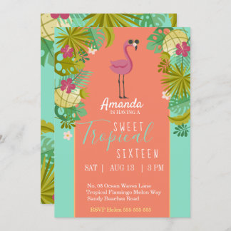Invitation Doux 16 Flamant rose d'anniversaire Luau Palm Tree