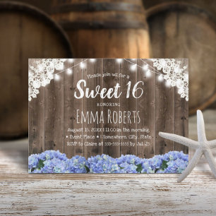 Invitation Doux 16 Fleurs d'Hydrangée Bleue Lumières à cordes