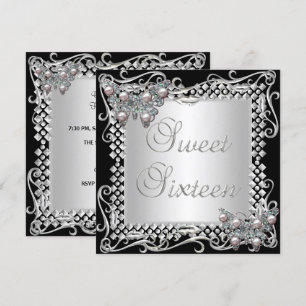 Invitation Doux 16 papillons d'anniversaire Argent Noir
