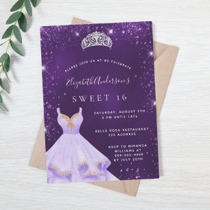 Invitation Doux 16 parties scintillant violet robe de poussiè