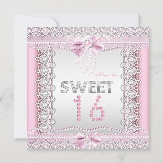Invitation Doux 16 Perles Blanches Plutôt Rose Lace Bow (Devant)