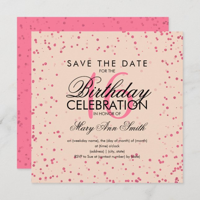 Invitation Doux 16 points de Parties scintillant Rose Gold Bl (Devant / Derrière)