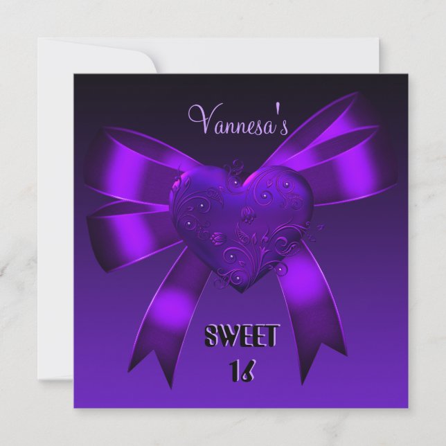 Invitation Doux 16 Seize Anniversaire Coeur Profond pourpre (Devant)