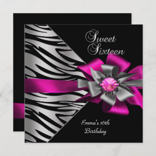 Invitation Doux 16 Seize Rose Silver Zebra Black Grey Bow