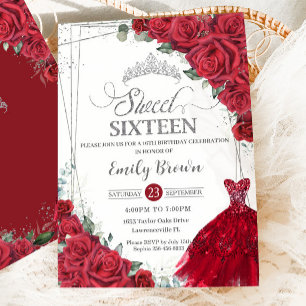 Invitation Doux 16 Seize Roses Rouges Argent Roses Florales R