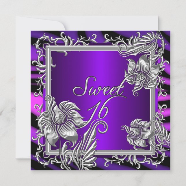 Invitation Doux 16 Sweet sixteen d'argent rose chaud violet (Devant)