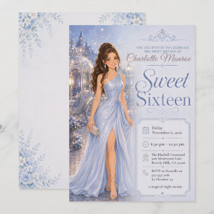Invitation Doux Anniversaire Seize Ans Conte de Fée Bleu