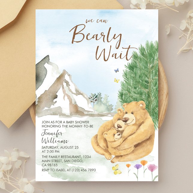Invitation Doux Beige Aquarelle Ours Baby shower de famille (Créateur téléchargé)