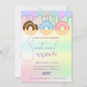 Invitation Doux beignets, couleurs arc-en-ciel, premier anniv