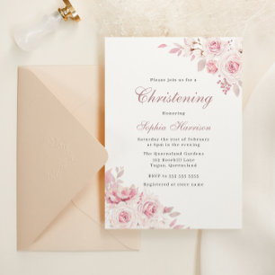 Invitation Doux Blush Fleurs Élégantes Baby Girl Christening