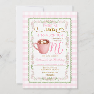 Invitation Doux comme Cocoa Rose Gingham Premier Anniversaire
