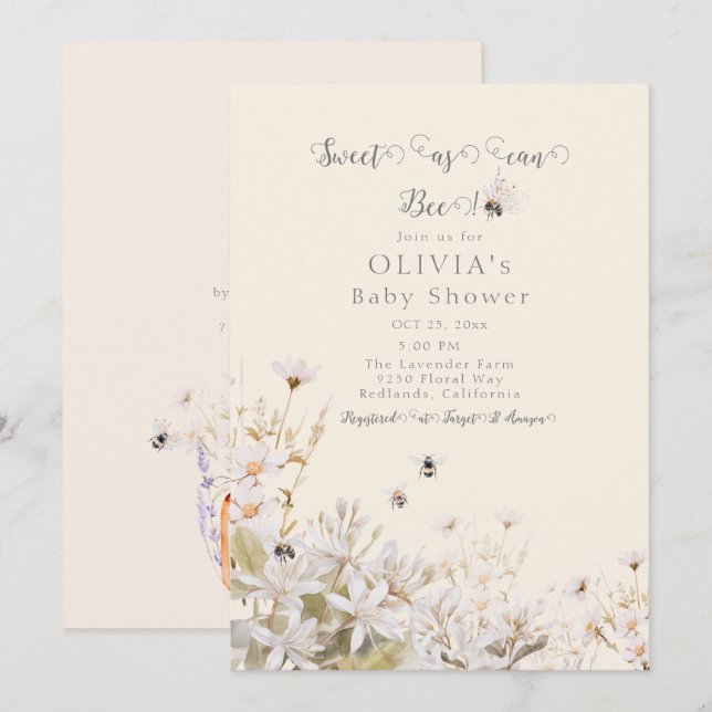 Invitation Doux comme peut Baby shower d'abeille (Devant / Derrière)