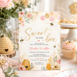Invitation Doux comme peut l'être abeille Fleurs miel bébé Sh