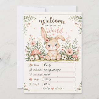 Invitation Doux design de bébé lièvre avec champs de données