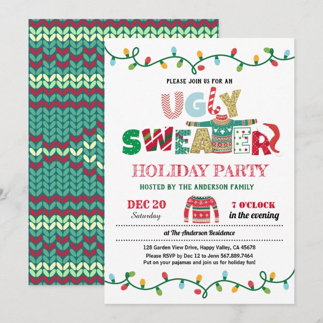 Invitation Doux moche fête de Noël (Devant / Derrière)