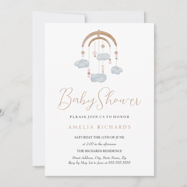 Invitation Doux nuage Dusty Baby shower mobile bleu (Devant)