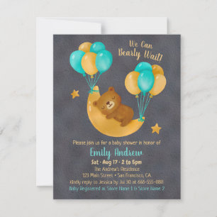 Invitation Doux Ours Endormi Sur La Lune Baby Shower 