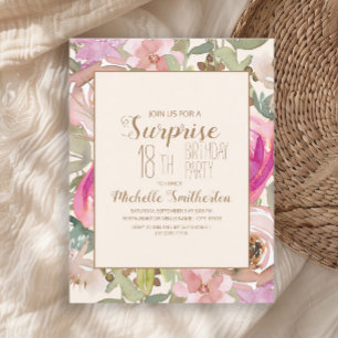 Invitation Doux rose violet Floral Surprise 18e anniversaire