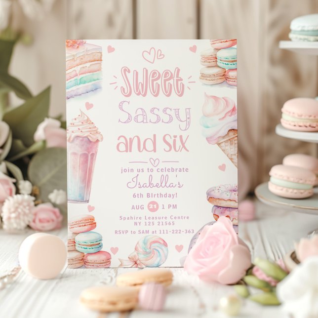 Invitation Doux sassy et six sucreries pastel 6e anniversaire (Créateur téléchargé)