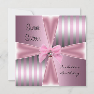 Invitation Doux Seize16e Anniversaire Satin Rose Rayure Nœud