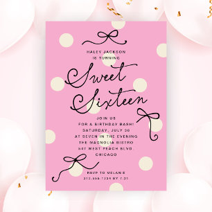 Invitation Doux Seize Ans Rubans Roses Moderne Élégants