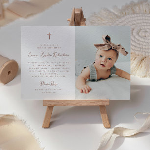 Invitation Doux simple   Faux Rose Gold avec Baptême photo