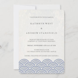 Invitation Doux violet bleu Seigaiha Vagues de mariage élégan