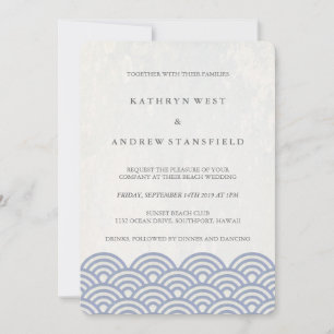 Invitation Doux violet bleu Seigaiha Vagues de mariage élégan