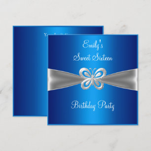 Invitation Douze ans 16 Bleu Papillon Argent Bijou 4