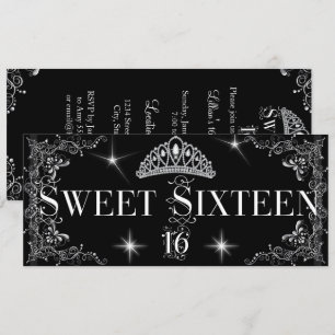 Invitation Douze ans 16 Couronne noire argentée